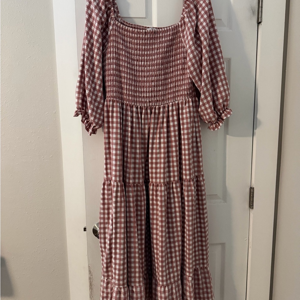 Dusty pink and White Gingham Maxi Dress